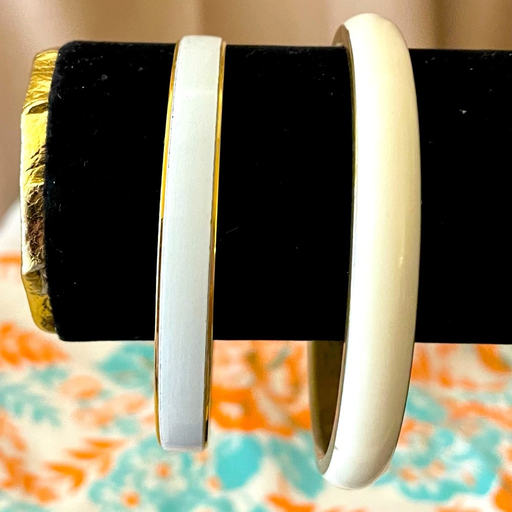Trifari White and Gold Bangle Bracelet